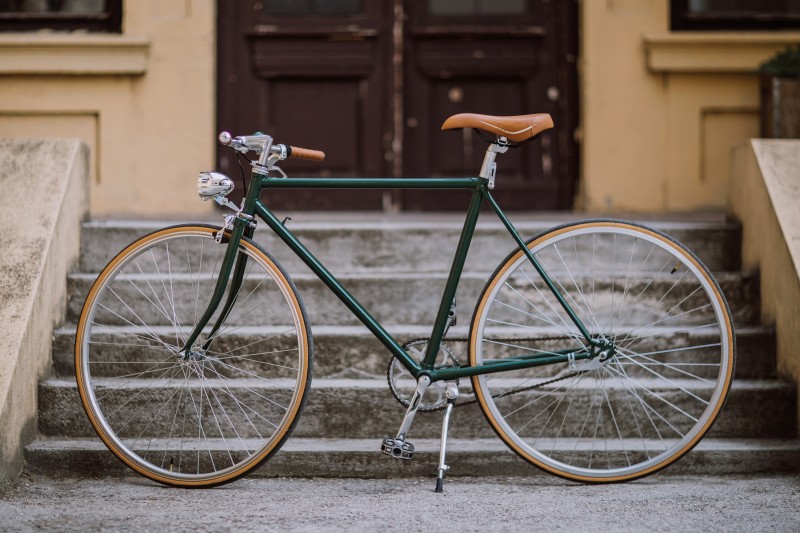 Beautiful deep green old-new bicycle 